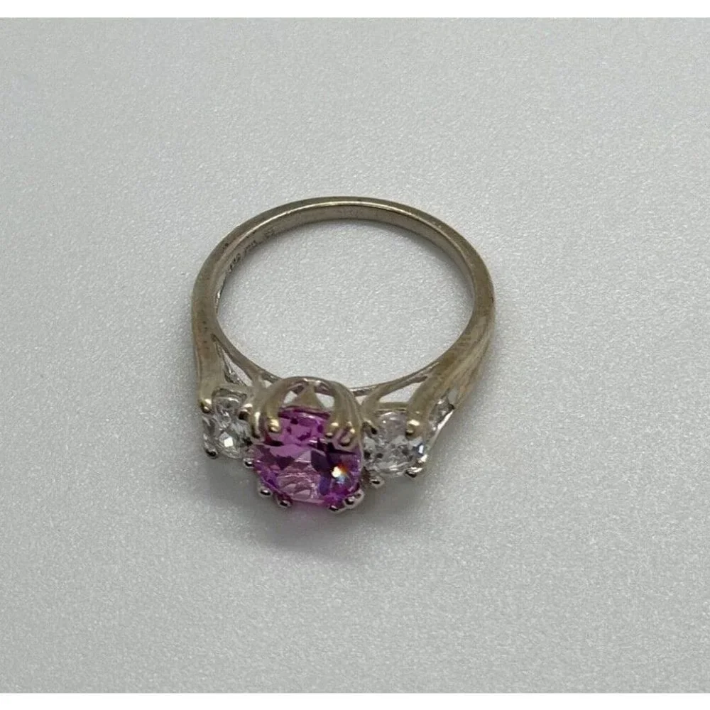 925 STERLING SILVER PINK & WHITE SPINEL RING SIZE 6